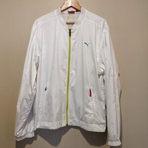 Puma Men White Lime Green Jacket – White Full Lined Zip up– Size L – USP Line